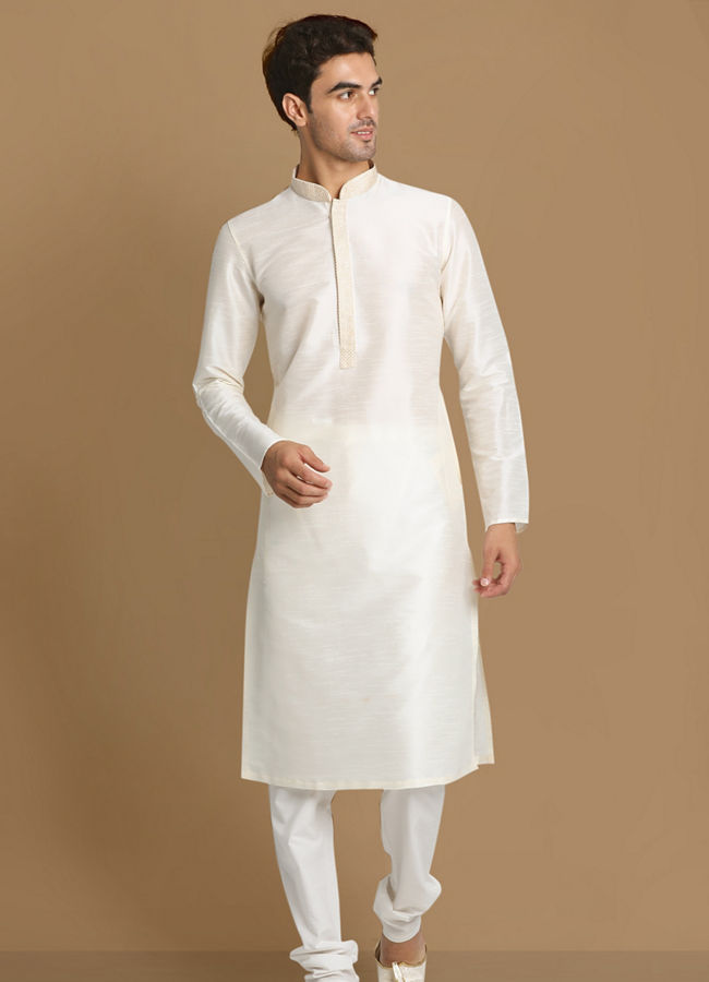 Ivory White Plain Kurta image number 1